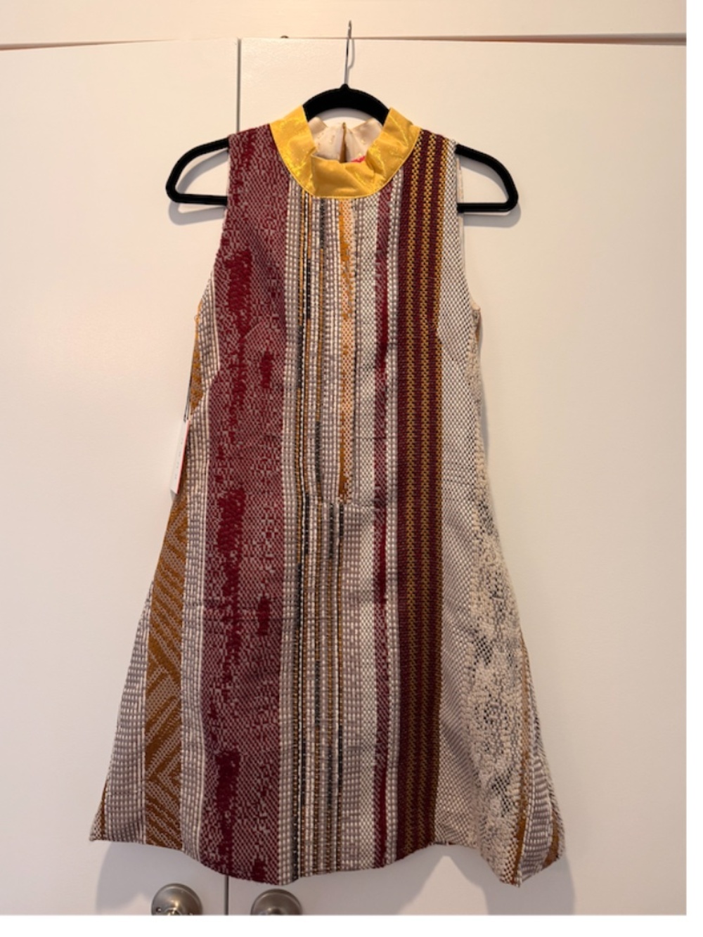 NWT BURU Swing Dress Gold Ivory Burgundy Woven Size Small $268
